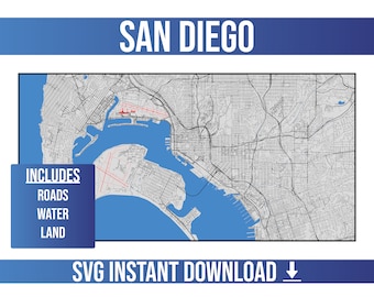 San Diego SVG Street Map | San Diego, California, United States | Full Vector Street Map | Instant SVG Download