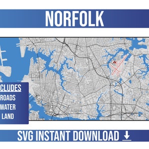 Mapa de calles de Norfolk SVG Vector / Norfolk, Virginia, Estados Unidos / Full Vector Street Map / Instant SVG Download