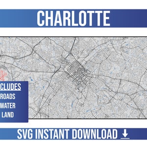 Charlotte SVG Vector Street Map / Charlotte, Carolina del Norte, Estados Unidos / Full Vector Street Map / Instant SVG Download