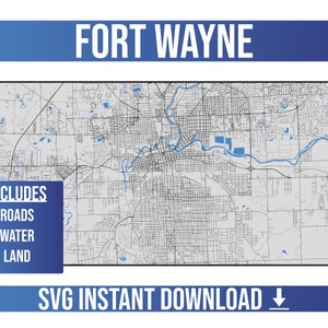 Mapa de calles de Fort Wayne SVG Vector / Fort Wayne, Indiana, Estados Unidos / Mapa de calles vectorial completo / Descarga instantánea de SVG