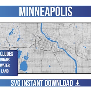 Minneapolis SVG Vector Street Map | Minneapolis, Minnesota, United States | Full Vector Street Map | Instant SVG Download