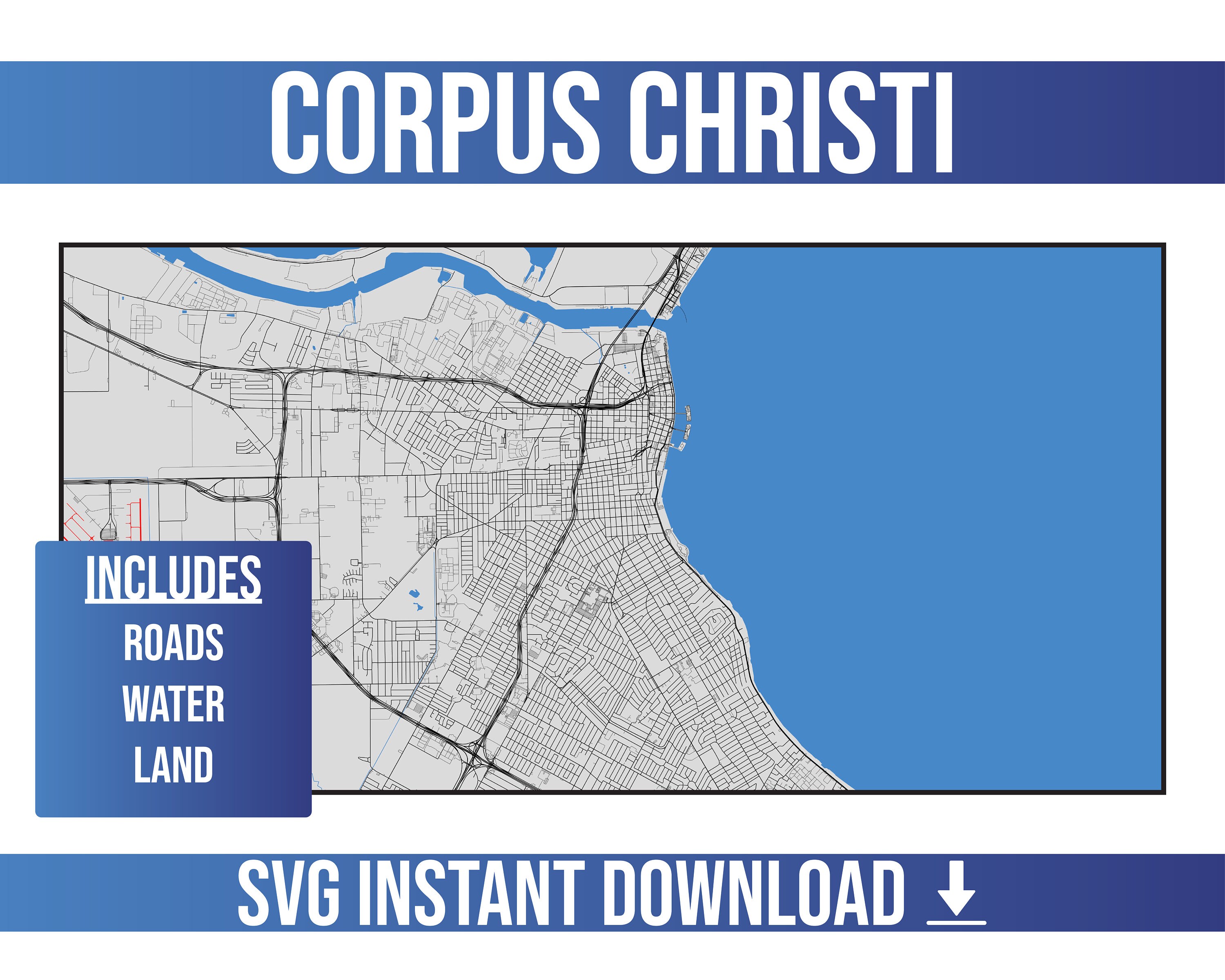 Corpus Christi SVG Vector Street Map | Corpus Christi, Texas, United ...