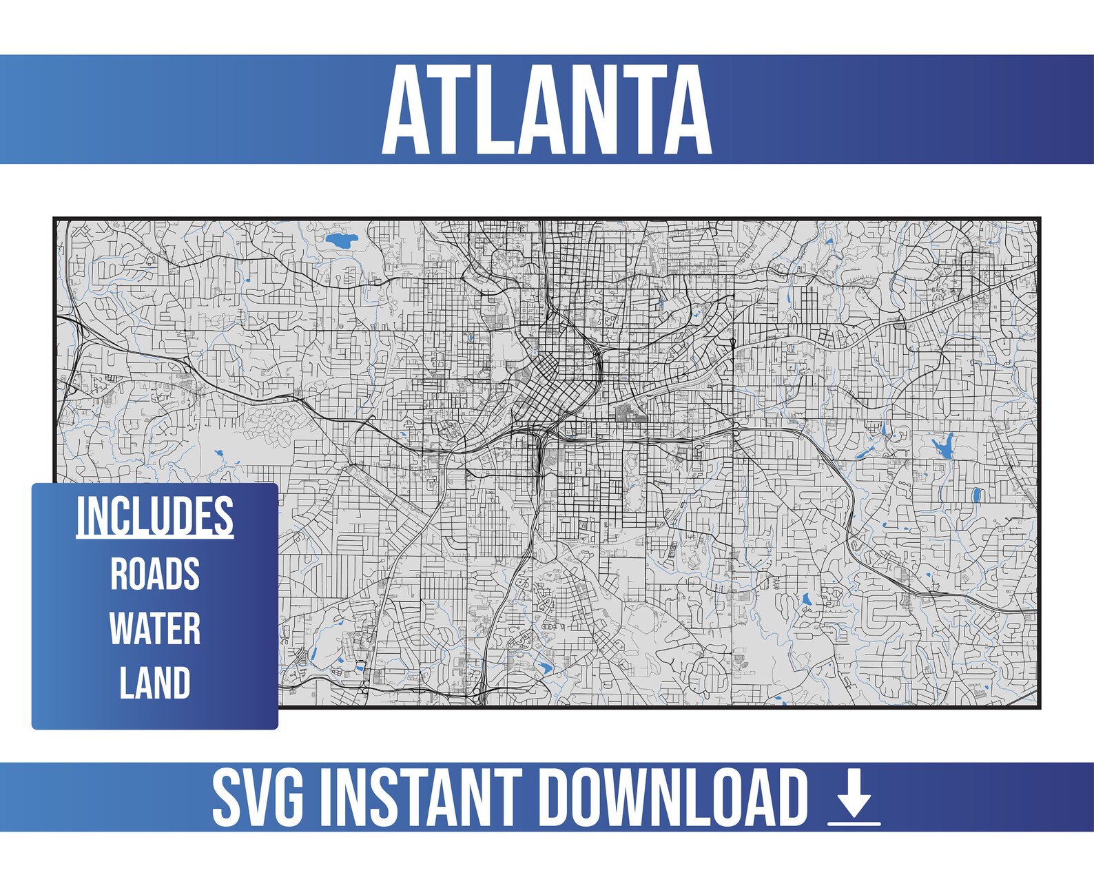 Atlanta SVG Vector Street Map | Atlanta, Georgia, United States | Full ...
