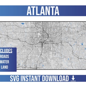 Mapa de calles de Atlanta SVG Vector / Atlanta, Georgia, Estados Unidos / Full Vector Street Map / Descarga instantánea de SVG