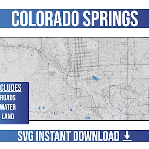Mapa de calles de Colorado Springs SVG Vector / Colorado Springs, Colorado, Estados Unidos / Mapa de calles de Full Vector / Descarga instantánea de SVG