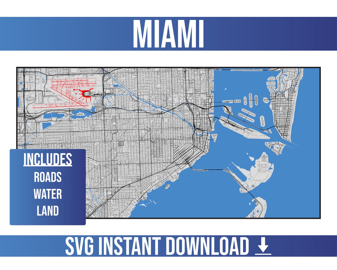 Miami SVG Vector Street Map Miami, Florida, United States Full Vector