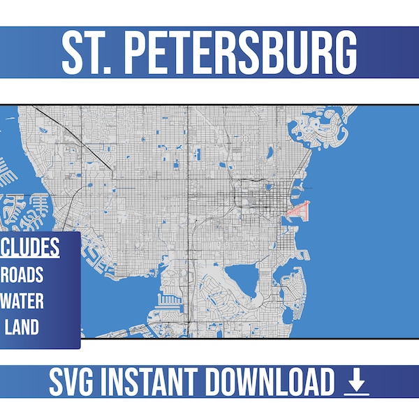 St. Petersburg SVG Vector Street Map | St. Petersburg, Florida, United States | Full Vector Street Map | Instant SVG Download