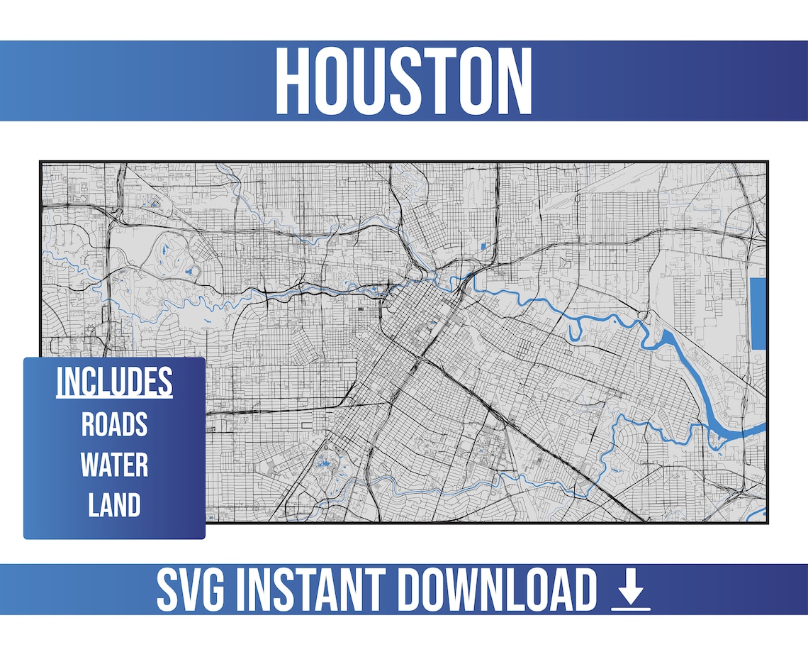 Houston SVG Street Map | Houston, Texas, United States | Full Vector ...