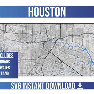 Houston SVG Street Map / Houston, Texas, Estados Unidos / Full Vector Street Map / Instant SVG Download
