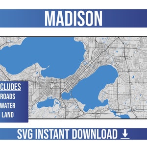 Mapa de calles de Madison SVG Vector / Madison, Wisconsin, Estados Unidos / Mapa de calles de Full Vector / Instant SVG Download