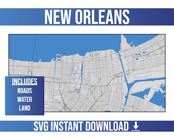 New Orleans SVG Vector Street Map | New Orleans, Louisiana, United States | Full Vector Street Map | Instant SVG Download