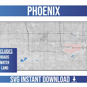 Callejero de Phoenix SVG / Phoenix, Arizona, Estados Unidos / Mapa de calles vectorial completo / Descarga instantánea de SVG