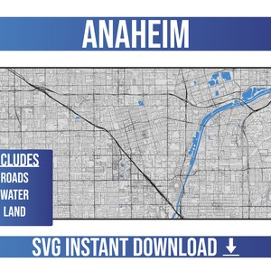Mapa de calles de Anaheim SVG Vector / Anaheim, California, Estados Unidos / Full Vector Street Map / Instant SVG Download
