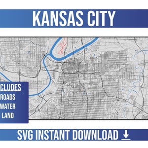 Mapa de calles de Kansas City SVG Vector / Kansas City, Missouri, Estados Unidos / Mapa de calles vectorial completo / Descarga instantánea de SVG