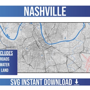 Nashville SVG Vector Street Map | Nashville, Tennessee, United States | Full Vector Street Map | Instant SVG Download