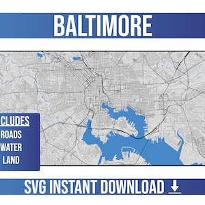 Baltimore SVG Vector Street Map / Baltimore, Maryland, Estados Unidos / Full Vector Street Map / Instant SVG Download