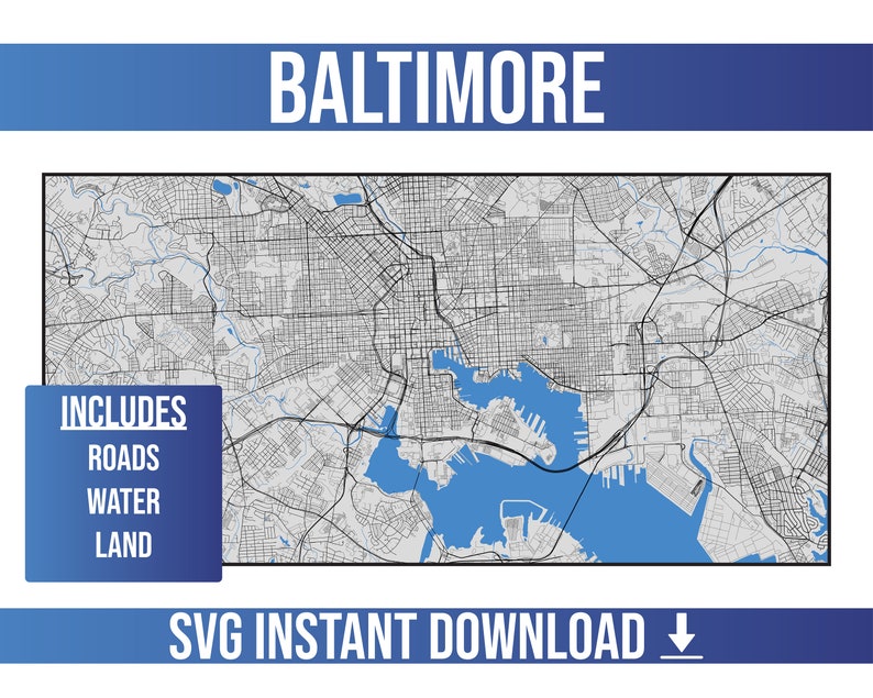 Baltimore SVG Vector Street Map | Baltimore, Maryland, United States ...