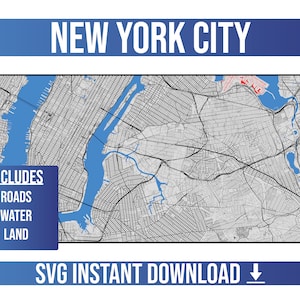 Mapa de calles de Nueva York SVG / Nueva York, Nueva York, Estados Unidos / Full Vector Street Map / Instant SVG Download