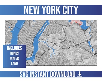 Carte de rue SVG de New York | New York City, New York, États-Unis | Carte vectorielle complète | Téléchargement SVG instantané