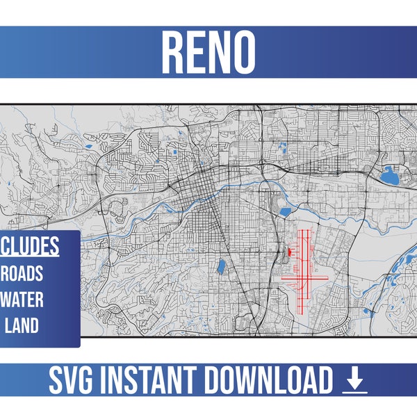 Reno SVG Vector Street Map | Reno, Nevada, United States | Full Vector Street Map | Instant SVG Download