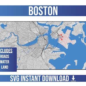 Boston SVG Vector Street Map | Boston, Massachusetts, United States | Full Vector Street Map | Instant SVG Download