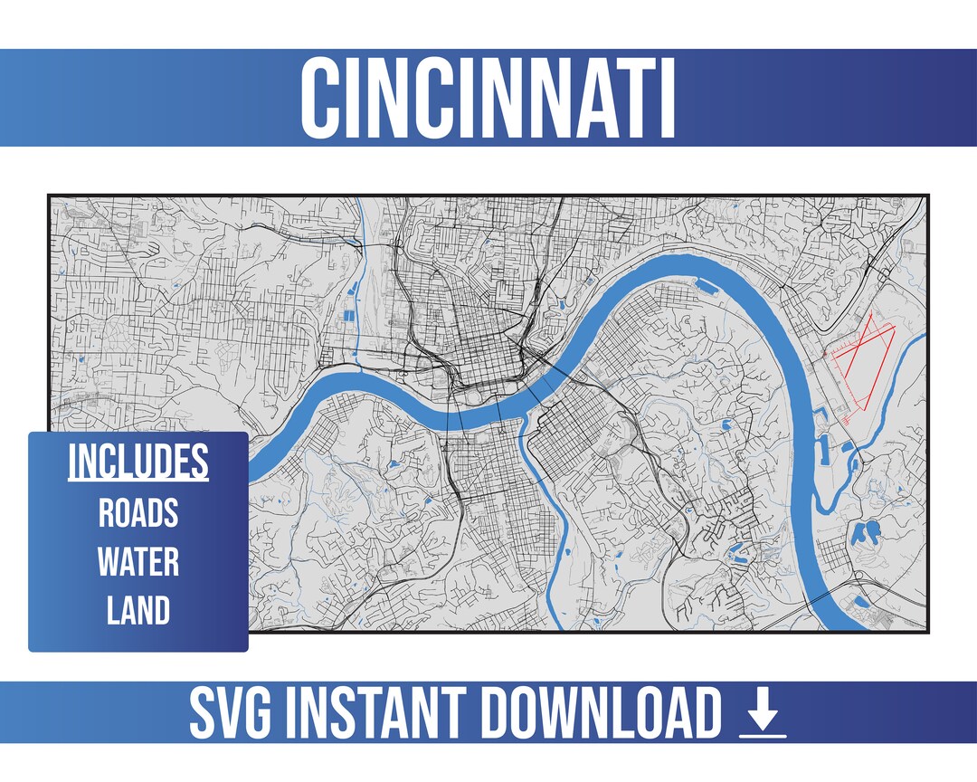 Cincinnati SVG Vector Street Map Cincinnati Ohio United States Il 1080xN.4608482425 N0wn 