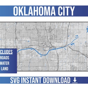 Callejero de Oklahoma City SVG Vector / Oklahoma City, Oklahoma, Estados Unidos / Mapa de calles de Full Vector / Descarga instantánea de SVG