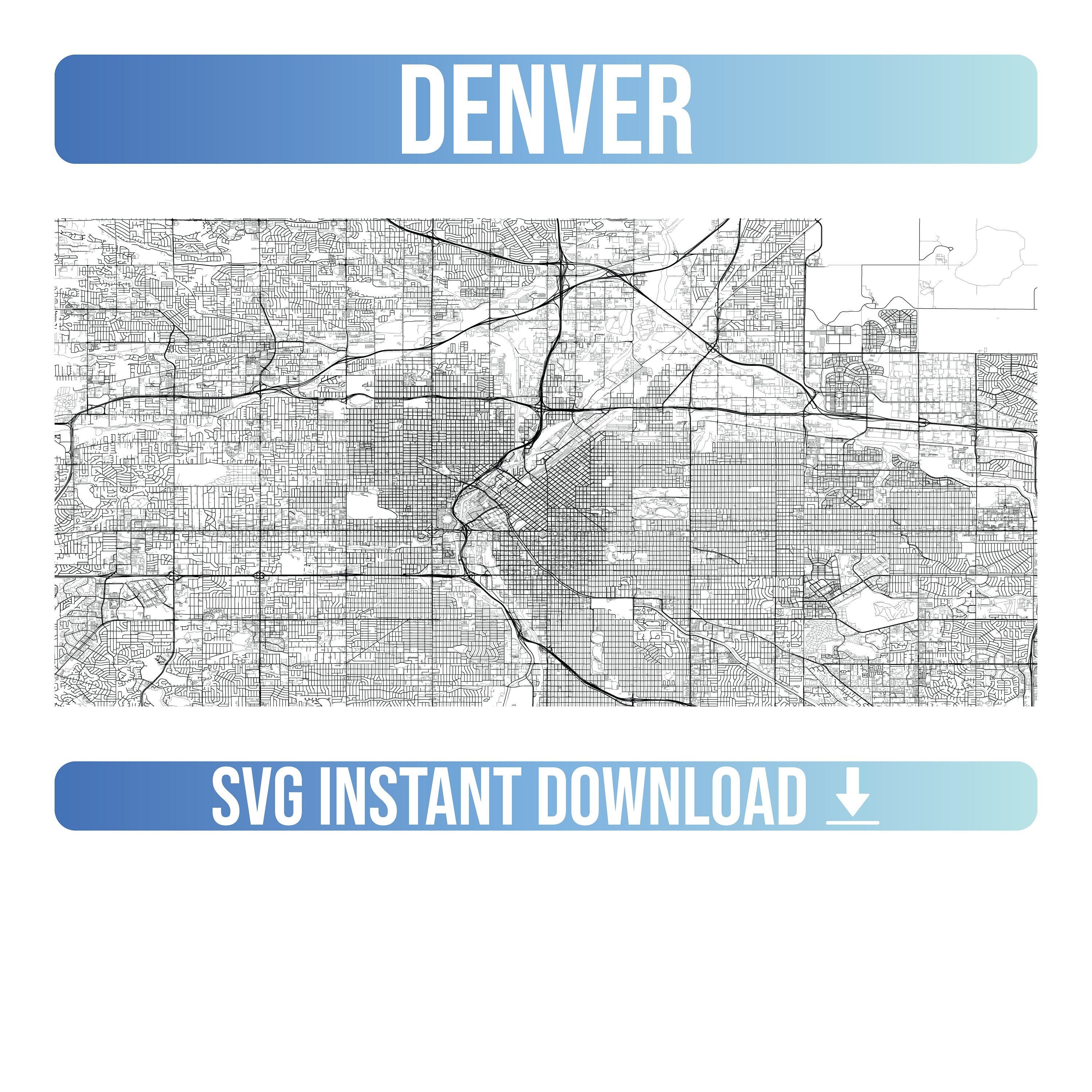 Denver Metro Area SVG Street Map Denver Colorado United - Etsy
