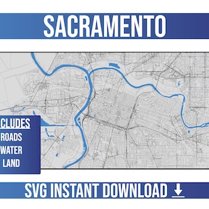 Sacramento SVG Vector Map | Sacramento, California, United States | Full Vector Street Map | Instant SVG Download