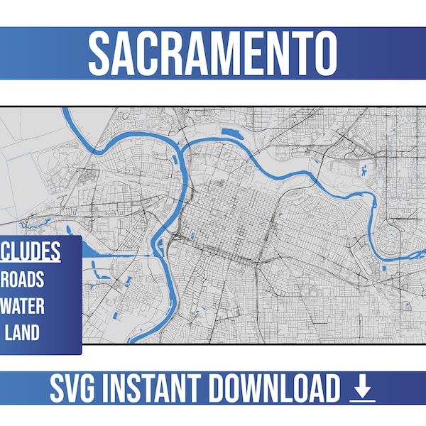 Sacramento SVG Vector Map | Sacramento, California, United States | Full Vector Street Map | Instant SVG Download