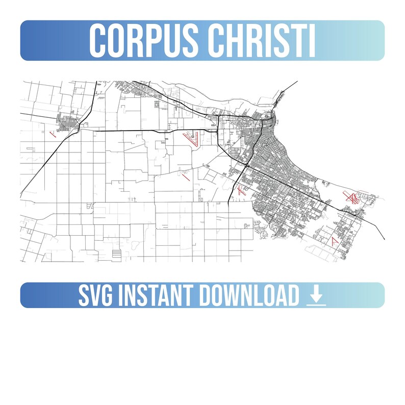 Corpus Christi SVG Vector Street Map Corpus Christi Texas | Etsy