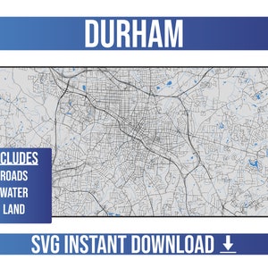 Mapa de calles de Durham SVG Vector / Durham, Carolina del Norte, Estados Unidos / Full Vector Street Map / Instant SVG Download