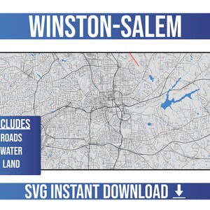 Mapa de calles de Winston-Salem SVG Vector / Winston-Salem, Carolina del Norte, Estados Unidos / Mapa de calles de Full Vector / Descarga instantánea de SVG
