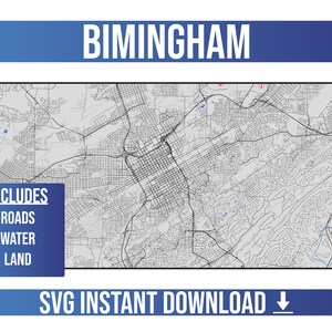 Mapa de calles de Birmingham SVG Vector / Birmingham, Alabama, Estados Unidos / Full Vector Street Map / Instant SVG Download