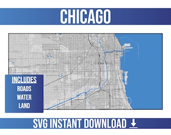 Chicago SVG Street Map | Chicago, Illinois, United States | Full Vector Street Map | Instant SVG Download