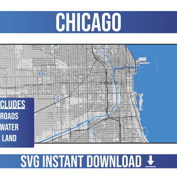 Chicago SVG Street Map | Chicago, Illinois, United States | Full Vector Street Map | Instant SVG Download