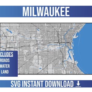 Mapa de calles de Milwaukee SVG Vector / Milwaukee, Wisconsin, Estados Unidos / Full Vector Street Map / Instant SVG Download