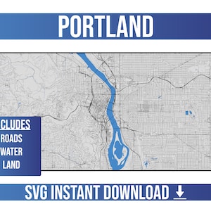 Portland SVG Vector Street Map / Portland, Oregón, Estados Unidos / Full Vector Street Map / Instant SVG Download
