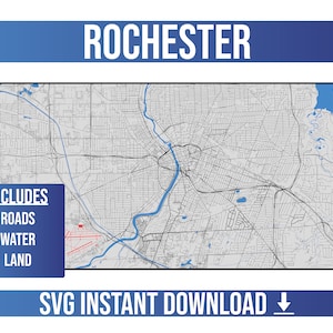 Mapa de calles de Rochester SVG Vector / Rochester, Nueva York, Estados Unidos / Full Vector Street Map / Instant SVG Download