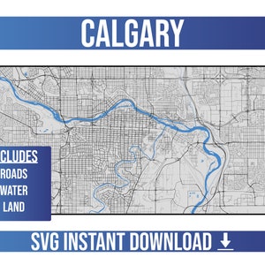 Mapa de calles de Calgary SVG Vector / Calgary, Alberta, Canadá / Mapa de calles vectorial completo / Descarga instantánea de SVG