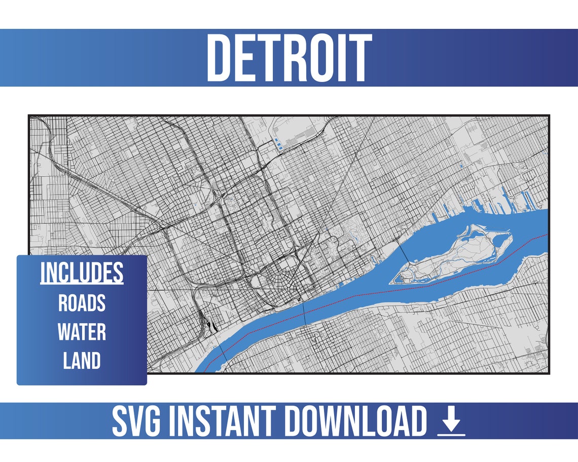 Detroit SVG Vector Street Map | Detroit, Michigan, United States | Full ...
