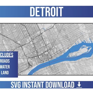 Mapa de calles de Detroit SVG Vector / Detroit, Michigan, Estados Unidos / Full Vector Street Map / Descarga instantánea de SVG