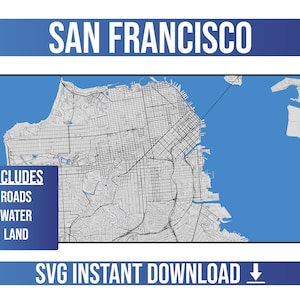 Callejero de San Francisco SVG Vector / San Francisco, California, Estados Unidos / Mapa de calles vectorial completo / Descarga instantánea de SVG