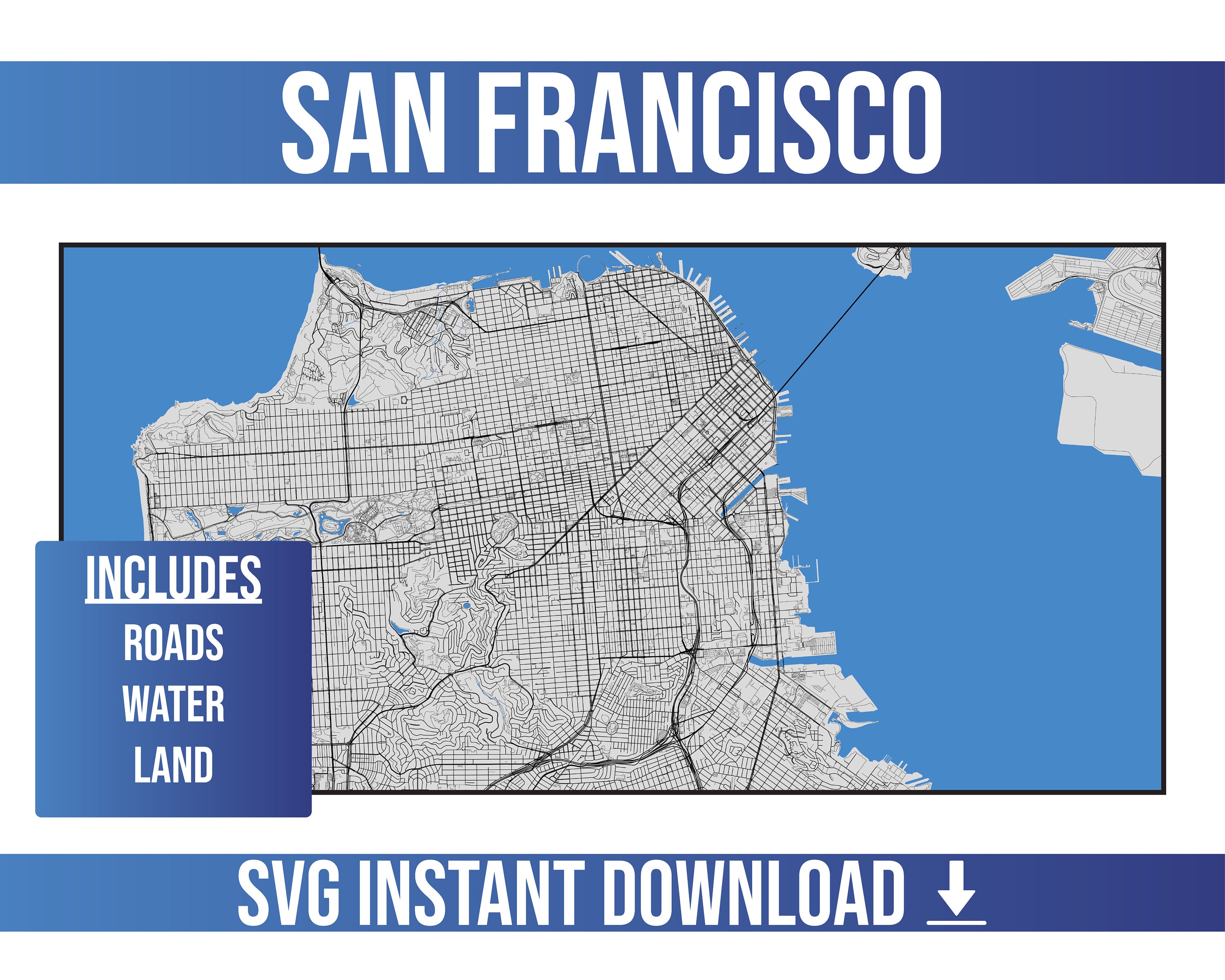San Francisco SVG Vector Street Map San Francisco, California, United 