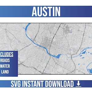 Austin SVG Vector Street Map / Austin, Texas, Estados Unidos / Full Vector Street Map / Instant SVG Download