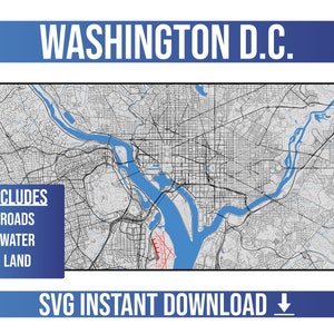 Mapa de calles de Washington D.C.SVG Vector / Washington D.C., Estados Unidos / Mapa de calles de Full Vector / Descarga instantánea de SVG