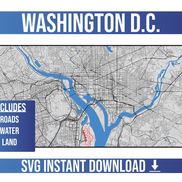 Washington D.C. SVG Vector Street Map | Washington D.C., United States | Full Vector Street Map | Instant SVG Download