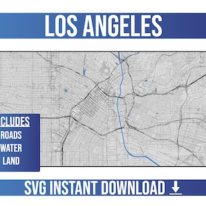 Los Angeles SVG Street Map / Los Angeles, California, Estados Unidos / Full Vector Street Map / Instant SVG Download