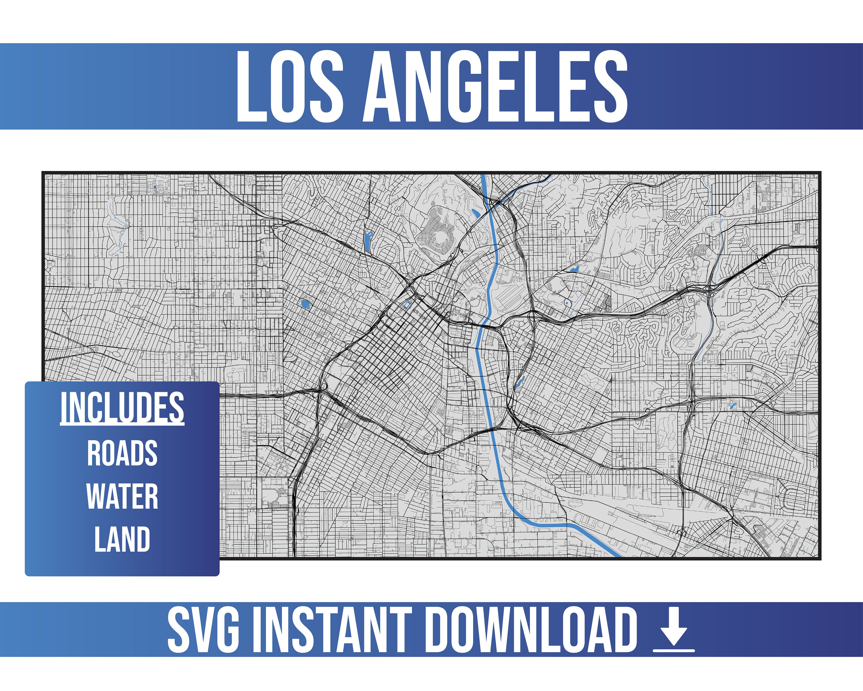 Los Angeles SVG Street Map | Los Angeles, California, United States ...