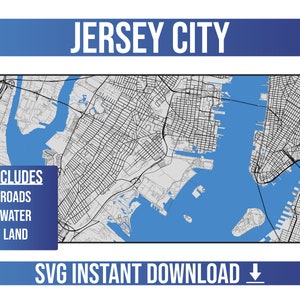 Mapa de ruas em vetor SVG de Jersey City | Jersey City, Nova Jersey, Estados Unidos | Mapa de ruas vetorial completo | Download instantâneo de SVG